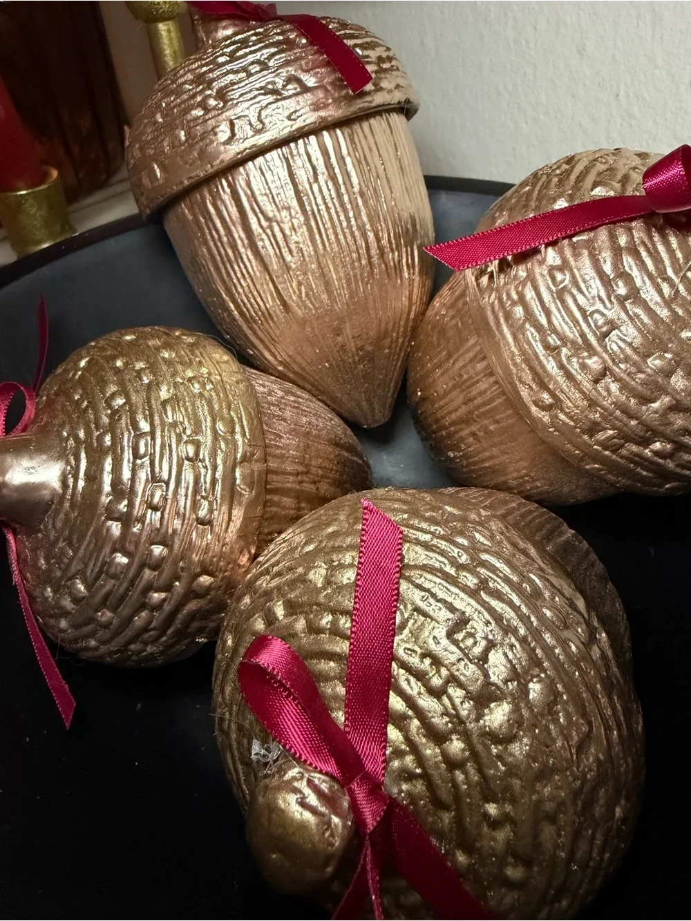 Set 4 Decorative Metallic Acorn Accent .Bronze Finish. 5.4 inches